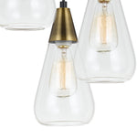 Benzara 3 Conical Shaped Glass Pendant Lighting with Canopy and Brass Accent, Clear