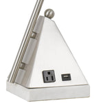 Benzara Marble Base 60W Metal Desk Lamp with 1 Electrical and 1 USB Outlet, Silver