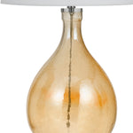 Benzara Fabric Shade Table Lamp with Bellied Glass Base, White and Orange