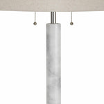 Benzara Tubular Metal and Marble Desk Lamp with Fabric Drum Shade, White