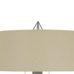 Benzara Geometric Body Metal Table Lamp with Fabric Drum Shade, Silver and Beige