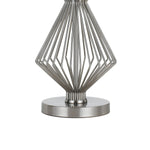 Benzara Geometric Body Metal Table Lamp with Fabric Drum Shade, Silver and Beige