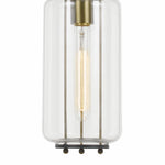 Benzara Glass Jar Design Pendant Lighting with Metal Frame, Black and Clear