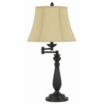 Benzara Metal Swing Arm Table Lamp with Pedestal Base and Empire Shade, Black
