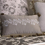 Benzara 10 Piece King Polyester Comforter Set with Leaf Print, Platinum Gray