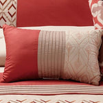 Benzara 8 Piece King Polyester Comforter Set with Geometric Embroidery, Orange