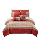 Benzara 8 Piece Queen Polyester Comforter Set with Geometric Embroidery, Orange