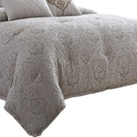 Benzara 9 Piece Queen Cotton Comforter Set with Textured Floral Print, Gray