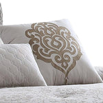 Benzara 9 Piece Queen Cotton Comforter Set with Textured Floral Print, Gray