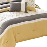 Benzara Quatrefoil Print King Size 7 Piece Fabric Comforter Set, Yellow and Gray