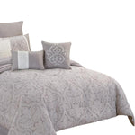 Benzara King Size 10 Piece Fabric Comforter Set with Medallion Prints, White
