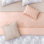 Benzara 8 Piece Queen Comforter and Coverlet Set with Floral Swirl Pattern, Pink