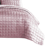 Benzara 3 Piece Queen Size Coverlet Set with Stitched Square Pattern, Pink