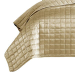 Benzara 3 Piece King Size Coverlet Set with Stitched Square Pattern, Gold