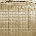 Benzara 3 Piece King Size Coverlet Set with Stitched Square Pattern, Gold