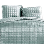 Benzara 3 Piece King Size Coverlet Set with Stitched Square Pattern, Sea Green