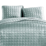 Benzara 3 Piece Queen Size Coverlet Set with Stitched Square Pattern, Sea Green