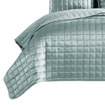 Benzara 3 Piece Queen Size Coverlet Set with Stitched Square Pattern, Sea Green