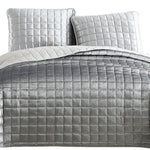 Benzara 3 Piece King Size Coverlet Set with Stitched Square Pattern, Silver