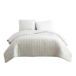 Benzara 3 Piece Crinkles King Size Coverlet Set with Vertical Stitching, White