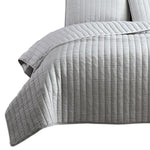 Benzara 3 Piece Crinkle King Size Coverlet Set with Vertical Stitching, Light Gray