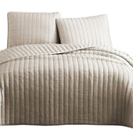 Benzara 3 Piece Crinkles King Size Coverlet Set with Vertical Stitching, Brown