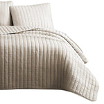 Benzara 3 Piece Crinkles King Size Coverlet Set with Vertical Stitching, Brown