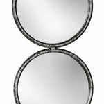 Benzara 48 Inch 4 Stacked Round Mirrored Wall Decor, Antique Silver