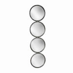 Benzara 48 Inch 4 Stacked Round Mirrored Wall Decor, Antique Silver