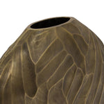Benzara 14 Inch Aluminum Hammered Round Bellied Shape Vase, Brass
