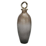 Benzara Glass Bellied Shape Jar with Ring Design Lid, Set of 2, Gray and Bronze