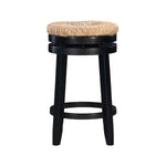Benzara Wooden Counter Stool with Round Rattan Padded Seat, Black and Brown
