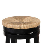 Benzara Wooden Counter Stool with Round Rattan Padded Seat, Black and Brown
