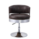 Benzara Swivel Leatherette Accent Chair with Adjustable Height, Brown and Chrome