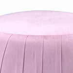 Benzara Fabric Upholstered Round Pleated Ottoman with Metal Base, Pink and Gold