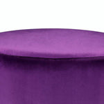 Benzara Fabric Upholstered Round Ottoman with Fringes and Metal Base, Purple