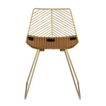 Benzara Metal Side Chair with Chevron Open Backrest and Sled Base, Set of 2, Gold