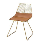 Benzara Metal Side Chair with Chevron Open Backrest and Sled Base, Set of 2, Gold