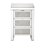 Benzara 3 Drawer Beveled Mirrored Nightstand with Faux Diamond Inlay, Silver