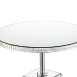 Benzara Round Mirrored Accent Table with Pedestal Base and Glass Top, Silver