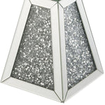 Benzara Round Mirrored Accent Table with Pedestal Base and Glass Top, Silver