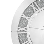 Benzara Round Beveled Mirror Frame Wall Clock with Faux diamond Inlay, Silver