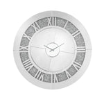 Benzara Round Beveled Mirror Frame Wall Clock with Faux diamond Inlay, Silver