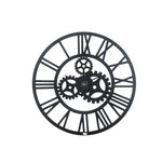 Benzara Round Mirror Panel Open Frame Wall Clock with Gear Design, Silver