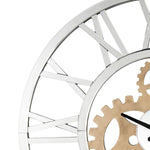 Benzara Round Mirror Panel Open Frame Wall Clock with Gear Design, Silver