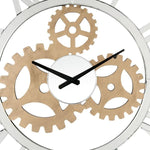 Benzara Round Mirror Panel Open Frame Wall Clock with Gear Design, Silver