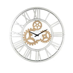Benzara Round Mirror Panel Open Frame Wall Clock with Gear Design, Silver