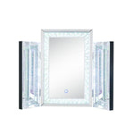Benzara Tri Fold Mirror Panel Frame Accent Decor with LED Light, Silver