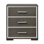Benzara 3 Drawer Wooden Nightstand with Mirror Trim Accents, Gray