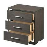 Benzara 3 Drawer Wooden Nightstand with Mirror Trim Accents, Gray